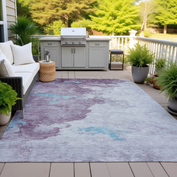 HomeRoots 5' Contemporary Lavender and Teal Blue Abstract Area Rug - Washable for Indoor and Outdoor Use 9' X 12' 631813
