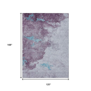HomeRoots 5' Contemporary Lavender and Teal Blue Abstract Area Rug - Washable for Indoor and Outdoor Use 10' X 14' 631814