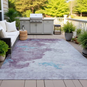 HomeRoots 5' Contemporary Lavender and Teal Blue Abstract Area Rug - Washable for Indoor and Outdoor Use 10' X 14' 631814
