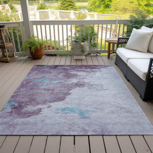 HomeRoots 5' Contemporary Lavender and Teal Blue Abstract Area Rug - Washable for Indoor and Outdoor Use 10' X 14' 631814