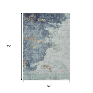 HomeRoots 5' Modern Pale Aqua and Taupe Abstract Area Rug – Washable, Stain-Resistant for Indoor and Outdoor Use 5' X 8' 631816