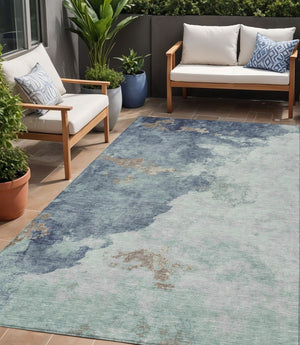 HomeRoots 5' Modern Pale Aqua and Taupe Abstract Area Rug – Washable, Stain-Resistant for Indoor and Outdoor Use 5' X 8' 631816