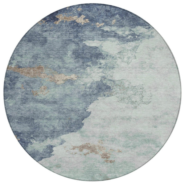 HomeRoots 5' Modern Pale Aqua and Taupe Abstract Area Rug – Washable, Stain-Resistant for Indoor and Outdoor Use 8' Round 631817