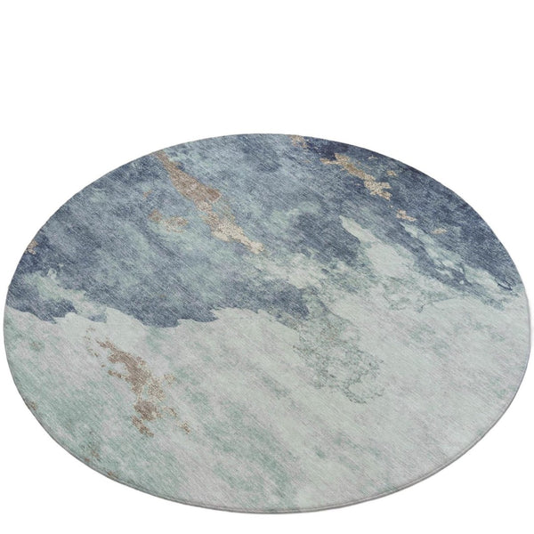 HomeRoots 5' Modern Pale Aqua and Taupe Abstract Area Rug – Washable, Stain-Resistant for Indoor and Outdoor Use 8' Round 631817