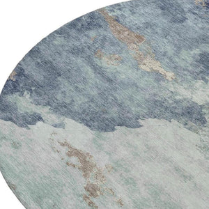 HomeRoots 5' Modern Pale Aqua and Taupe Abstract Area Rug – Washable, Stain-Resistant for Indoor and Outdoor Use 8' Round 631817
