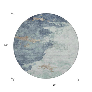 HomeRoots 5' Modern Pale Aqua and Taupe Abstract Area Rug – Washable, Stain-Resistant for Indoor and Outdoor Use 8' Round 631817