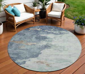 HomeRoots 5' Modern Pale Aqua and Taupe Abstract Area Rug – Washable, Stain-Resistant for Indoor and Outdoor Use 8' Round 631817