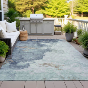 HomeRoots 5' Modern Pale Aqua and Taupe Abstract Area Rug – Washable, Stain-Resistant for Indoor and Outdoor Use 8' X 10' 631818