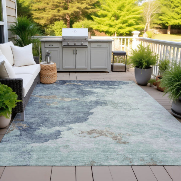 HomeRoots 5' Modern Pale Aqua and Taupe Abstract Area Rug – Washable, Stain-Resistant for Indoor and Outdoor Use 8' X 10' 631818