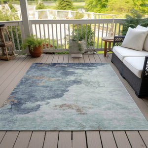 HomeRoots 5' Modern Pale Aqua and Taupe Abstract Area Rug – Washable, Stain-Resistant for Indoor and Outdoor Use 8' X 10' 631818