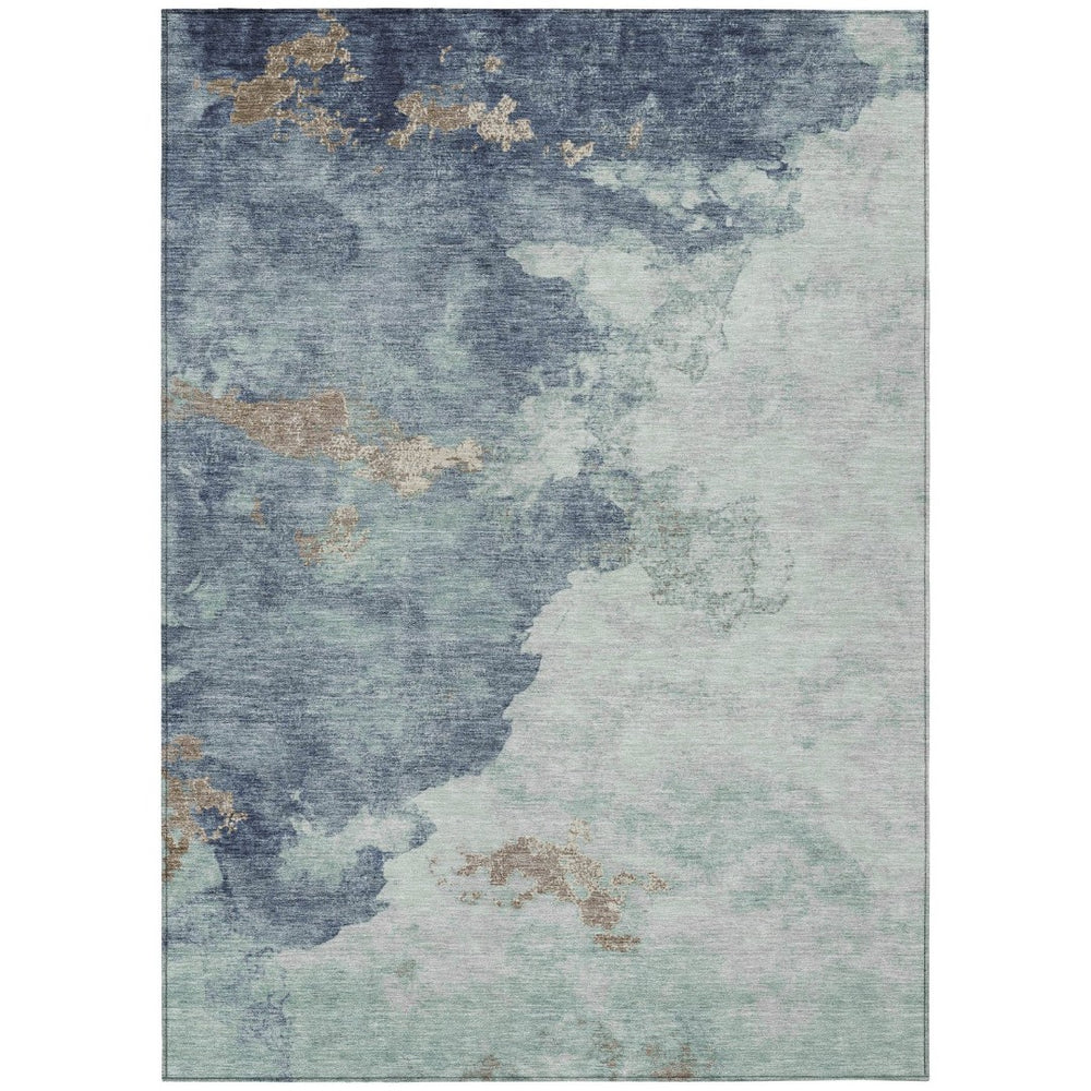 HomeRoots 5' Modern Pale Aqua and Taupe Abstract Area Rug – Washable, Stain-Resistant for Indoor and Outdoor Use 10' X 14' 631820