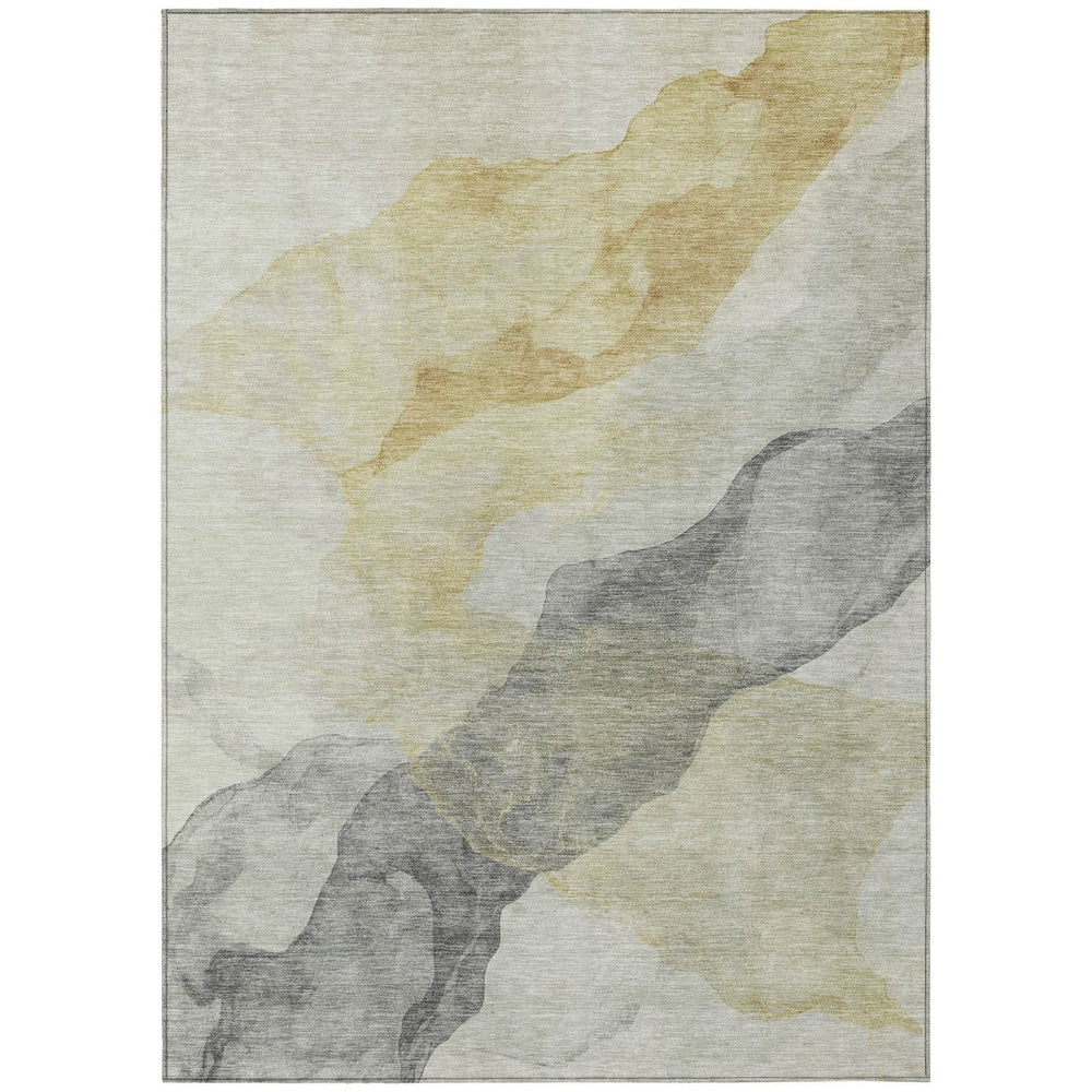 HomeRoots 5' Beige and Gold Abstract Area Rug – Stylish, Washable, Indoor-Outdoor, Durable Design for Any Space 5' X 8' 631822