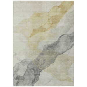 HomeRoots 5' Beige and Gold Abstract Area Rug – Stylish, Washable, Indoor-Outdoor, Durable Design for Any Space 5' X 8' 631822