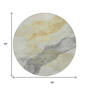 HomeRoots 5' Beige and Gold Abstract Area Rug – Stylish, Washable, Indoor-Outdoor, Durable Design for Any Space 8' Round 631823
