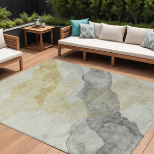 HomeRoots 5' Beige and Gold Abstract Area Rug – Stylish, Washable, Indoor-Outdoor, Durable Design for Any Space 8' X 10' 631824