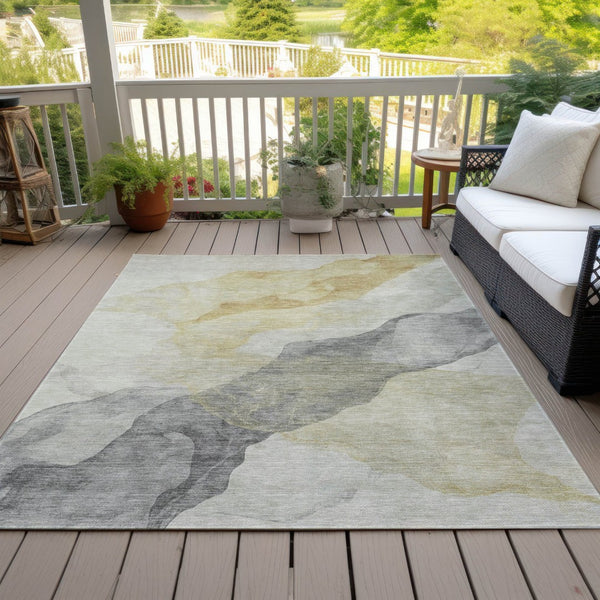 HomeRoots 5' Beige and Gold Abstract Area Rug – Stylish, Washable, Indoor-Outdoor, Durable Design for Any Space 8' X 10' 631824