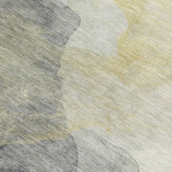 HomeRoots 5' Beige and Gold Abstract Area Rug – Stylish, Washable, Indoor-Outdoor, Durable Design for Any Space 9' X 12' 631825