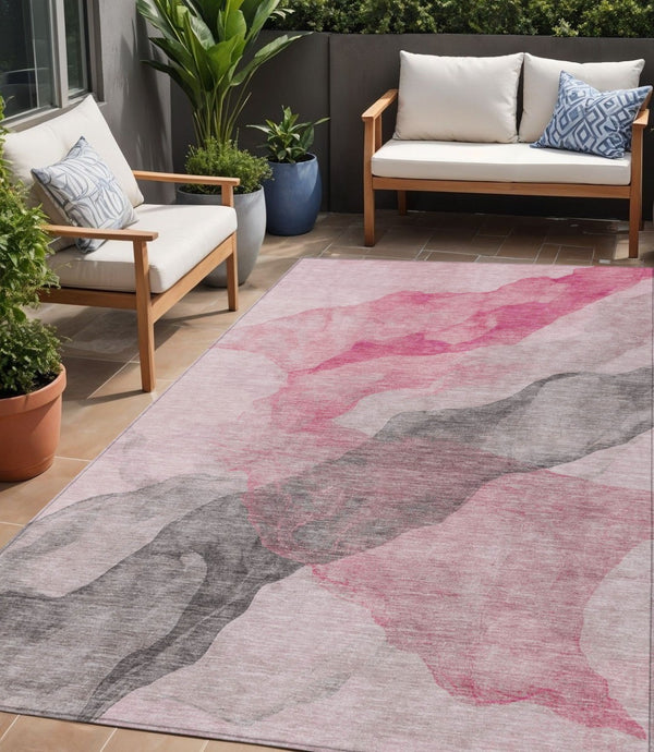 HomeRoots 5' Modern Blush and Gray Abstract Area Rug - Washable, Durable Design for Indoor and Outdoor Spaces 5' X 8' 631828