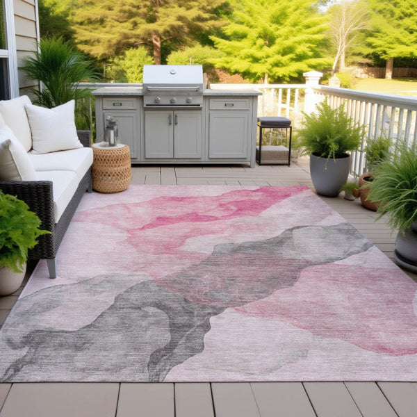 HomeRoots 5' Modern Blush and Gray Abstract Area Rug - Washable, Durable Design for Indoor and Outdoor Spaces 5' X 8' 631828