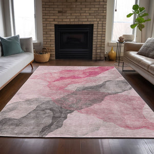 HomeRoots 5' Modern Blush and Gray Abstract Area Rug - Washable, Durable Design for Indoor and Outdoor Spaces 5' X 8' 631828
