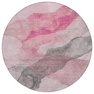 HomeRoots 5' Modern Blush and Gray Abstract Area Rug - Washable, Durable Design for Indoor and Outdoor Spaces 8' Round 631829
