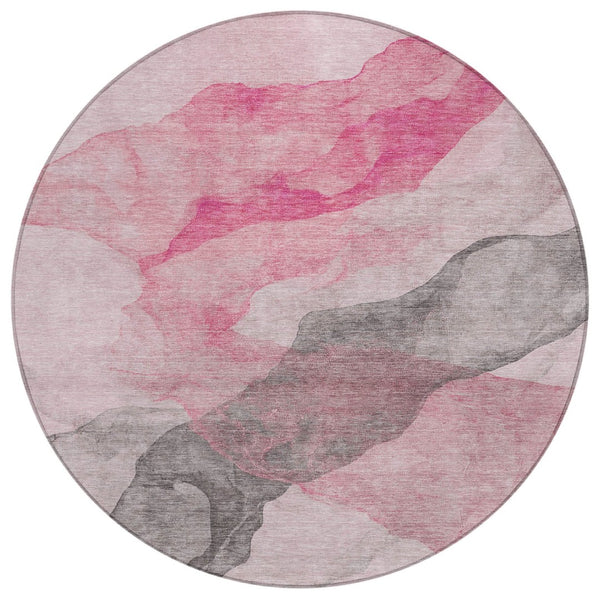 HomeRoots 5' Modern Blush and Gray Abstract Area Rug - Washable, Durable Design for Indoor and Outdoor Spaces 8' Round 631829