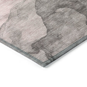 HomeRoots 5' Modern Blush and Gray Abstract Area Rug - Washable, Durable Design for Indoor and Outdoor Spaces 8' Round 631829