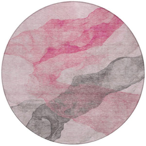 HomeRoots 5' Modern Blush and Gray Abstract Area Rug - Washable, Durable Design for Indoor and Outdoor Spaces 8' Round 631829