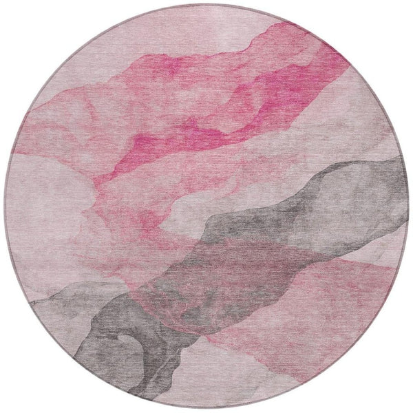 HomeRoots 5' Modern Blush and Gray Abstract Area Rug - Washable, Durable Design for Indoor and Outdoor Spaces 8' Round 631829