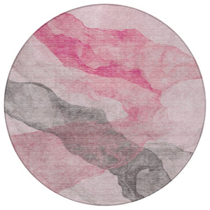 HomeRoots 5' Modern Blush and Gray Abstract Area Rug - Washable, Durable Design for Indoor and Outdoor Spaces 8' Round 631829