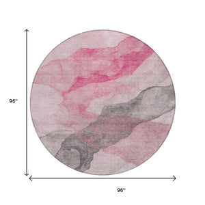 HomeRoots 5' Modern Blush and Gray Abstract Area Rug - Washable, Durable Design for Indoor and Outdoor Spaces 8' Round 631829