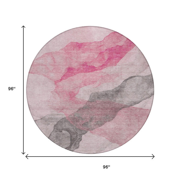 HomeRoots 5' Modern Blush and Gray Abstract Area Rug - Washable, Durable Design for Indoor and Outdoor Spaces 8' Round 631829