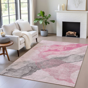 HomeRoots 5' Modern Blush and Gray Abstract Area Rug - Washable, Durable Design for Indoor and Outdoor Spaces 8' X 10' 631830