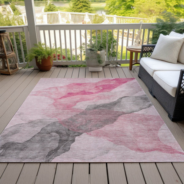 HomeRoots 5' Modern Blush and Gray Abstract Area Rug - Washable, Durable Design for Indoor and Outdoor Spaces 8' X 10' 631830