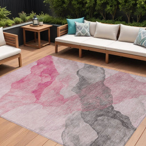 HomeRoots 5' Modern Blush and Gray Abstract Area Rug - Washable, Durable Design for Indoor and Outdoor Spaces 10' X 14' 631832