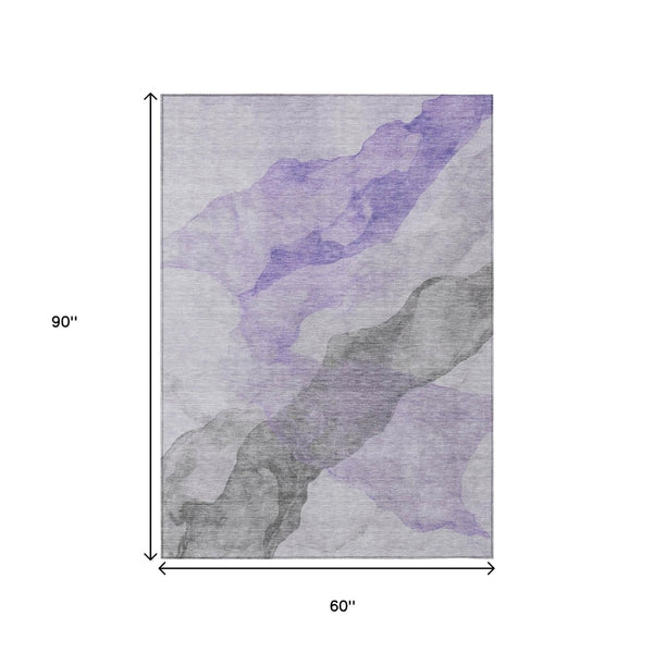 HomeRoots 5' Stylish Lavender and Gray Abstract Washable Area Rug for Indoor and Outdoor Spaces, Durable Design 5' X 8' 631834