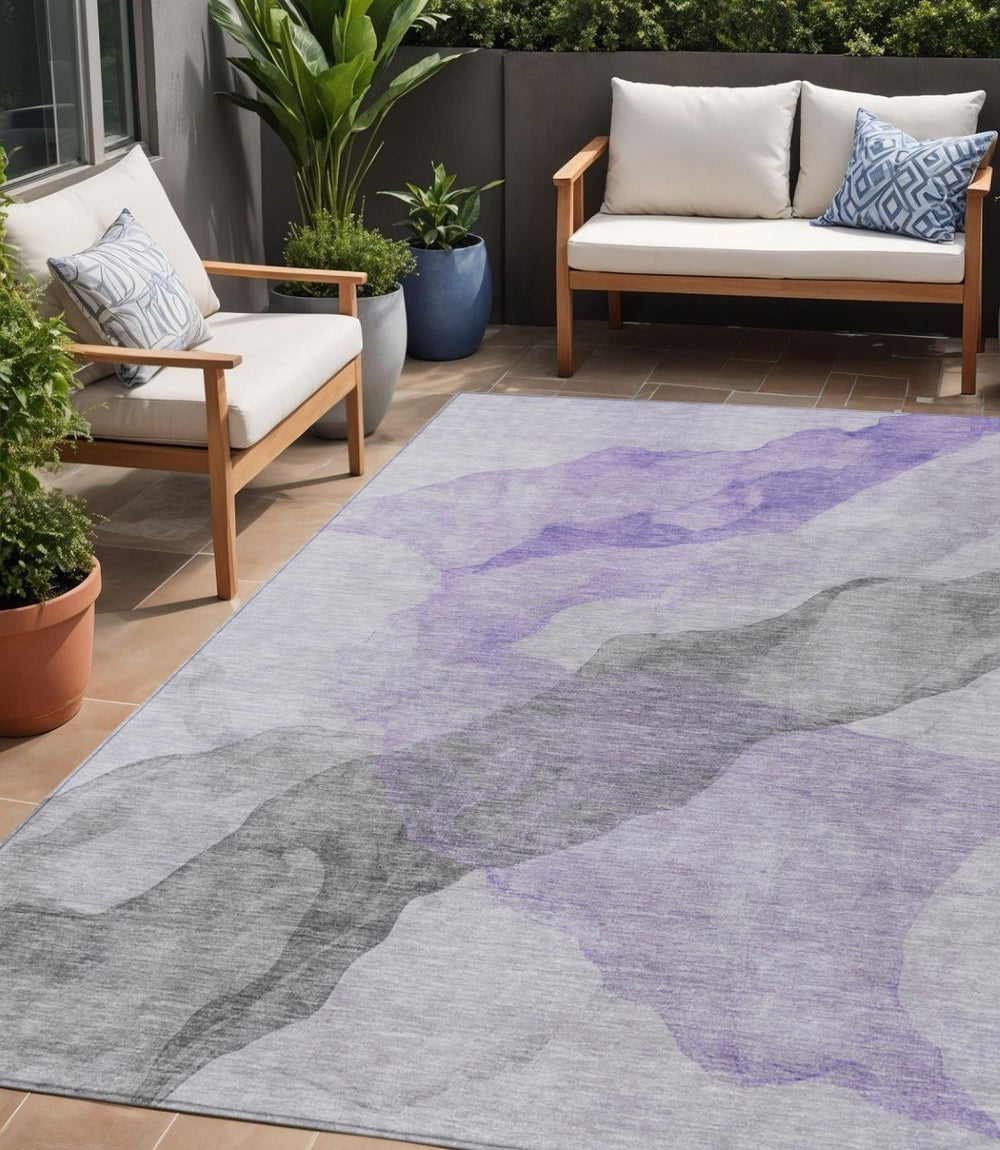 HomeRoots 5' Stylish Lavender and Gray Abstract Washable Area Rug for Indoor and Outdoor Spaces, Durable Design 5' X 8' 631834