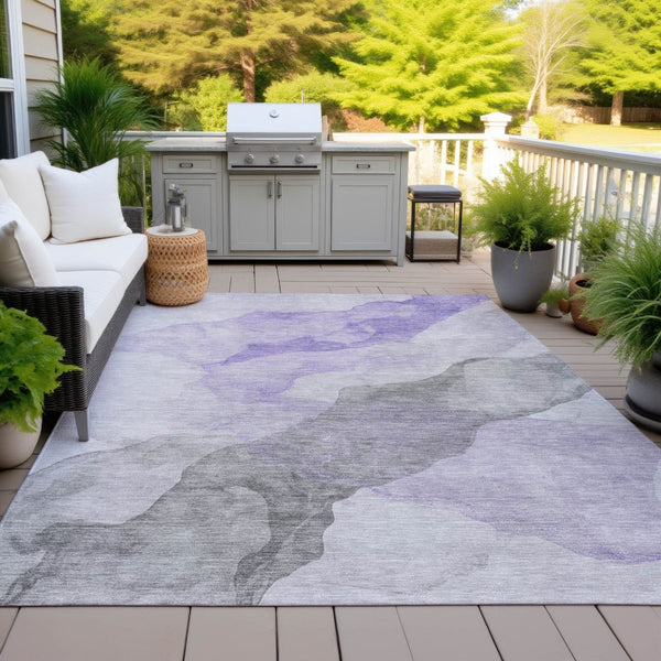 HomeRoots 5' Stylish Lavender and Gray Abstract Washable Area Rug for Indoor and Outdoor Spaces, Durable Design 5' X 8' 631834