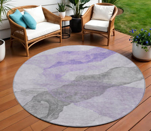 HomeRoots 5' Stylish Lavender and Gray Abstract Washable Area Rug for Indoor and Outdoor Spaces, Durable Design 8' Round 631835