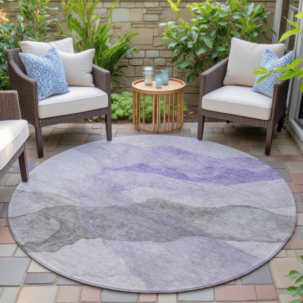HomeRoots 5' Stylish Lavender and Gray Abstract Washable Area Rug for Indoor and Outdoor Spaces, Durable Design 8' Round 631835