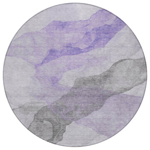 HomeRoots 5' Stylish Lavender and Gray Abstract Washable Area Rug for Indoor and Outdoor Spaces, Durable Design 8' Round 631835
