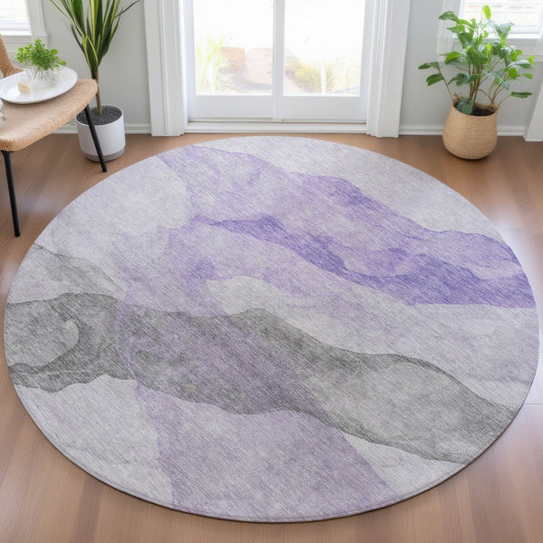 HomeRoots 5' Stylish Lavender and Gray Abstract Washable Area Rug for Indoor and Outdoor Spaces, Durable Design 8' Round 631835