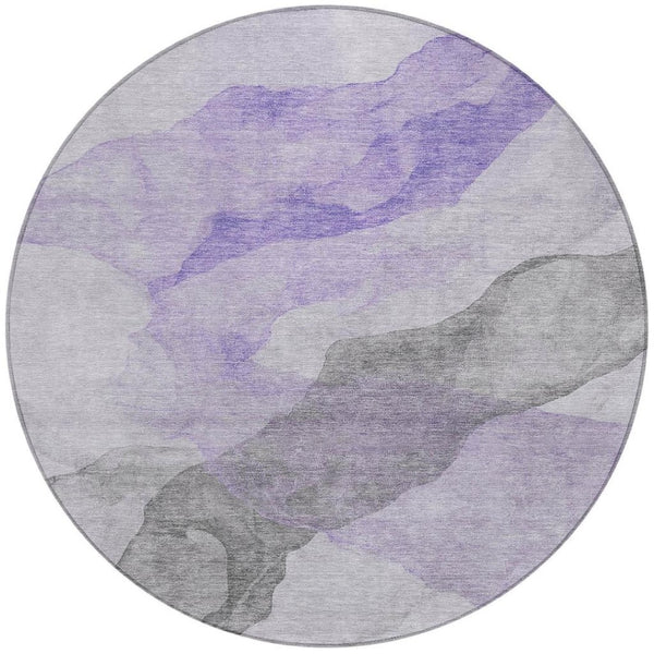 HomeRoots 5' Stylish Lavender and Gray Abstract Washable Area Rug for Indoor and Outdoor Spaces, Durable Design 8' Round 631835