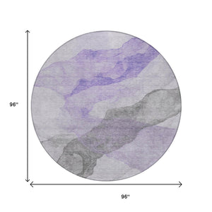 HomeRoots 5' Stylish Lavender and Gray Abstract Washable Area Rug for Indoor and Outdoor Spaces, Durable Design 8' Round 631835