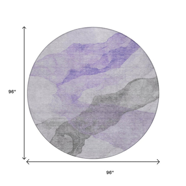 HomeRoots 5' Stylish Lavender and Gray Abstract Washable Area Rug for Indoor and Outdoor Spaces, Durable Design 8' Round 631835