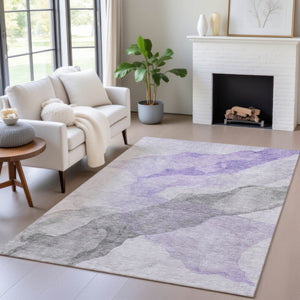 HomeRoots 5' Stylish Lavender and Gray Abstract Washable Area Rug for Indoor and Outdoor Spaces, Durable Design 8' X 10' 631836