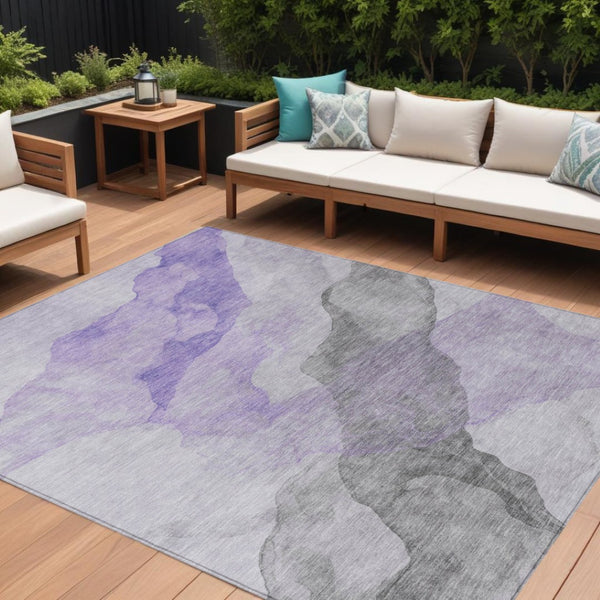 HomeRoots 5' Stylish Lavender and Gray Abstract Washable Area Rug for Indoor and Outdoor Spaces, Durable Design 9' X 12' 631837