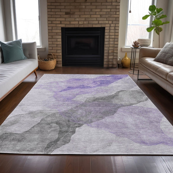 HomeRoots 5' Stylish Lavender and Gray Abstract Washable Area Rug for Indoor and Outdoor Spaces, Durable Design 10' X 14' 631838