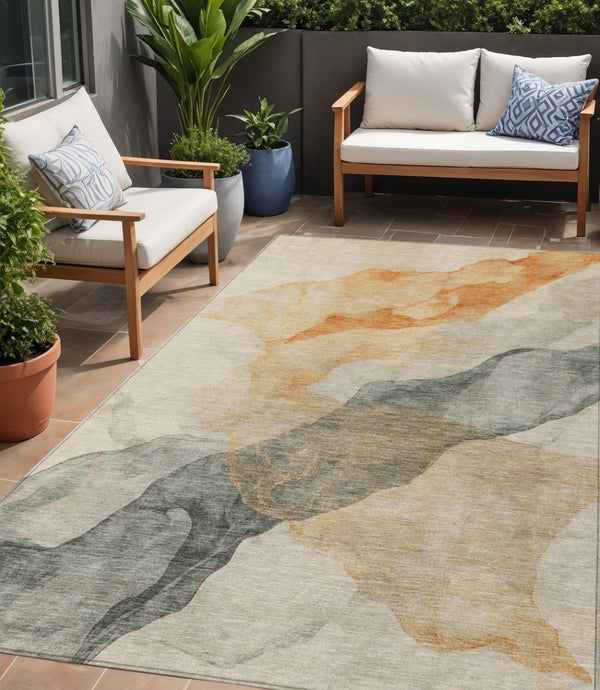 HomeRoots 5' Vibrant Orange and Gray Abstract Area Rug - Stylish, Washable Design for Indoor and Outdoor Spaces 5' X 8' 631840