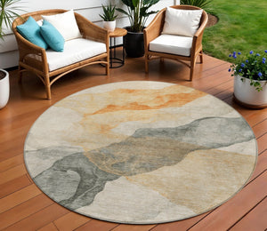 HomeRoots 5' Vibrant Orange and Gray Abstract Area Rug - Stylish, Washable Design for Indoor and Outdoor Spaces 8' Round 631841